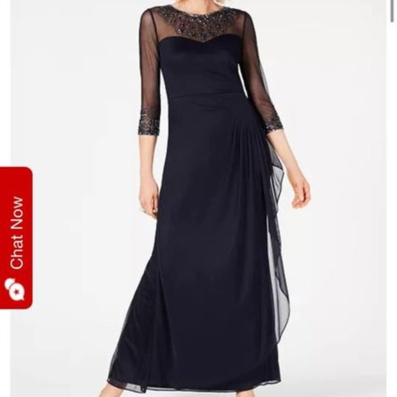 Alex Evenings Illusion Embellished A-Line Gown Size 6 Dark Navy - Picture 1 of 6